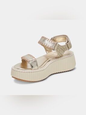 Dolce Vita Drake Metallic Gold Platform Sandals with Cream Sole